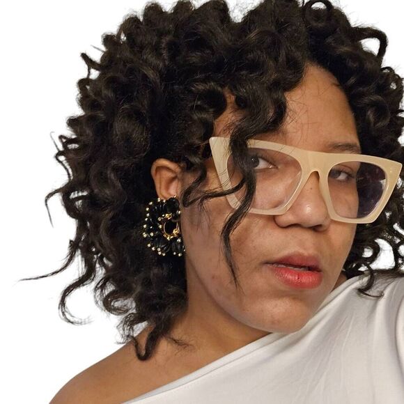 Vintage Black Beaded Half Hoop Cluster Earrings | 2.38" | Circa 1980s-1990s - Picture 4 of 7